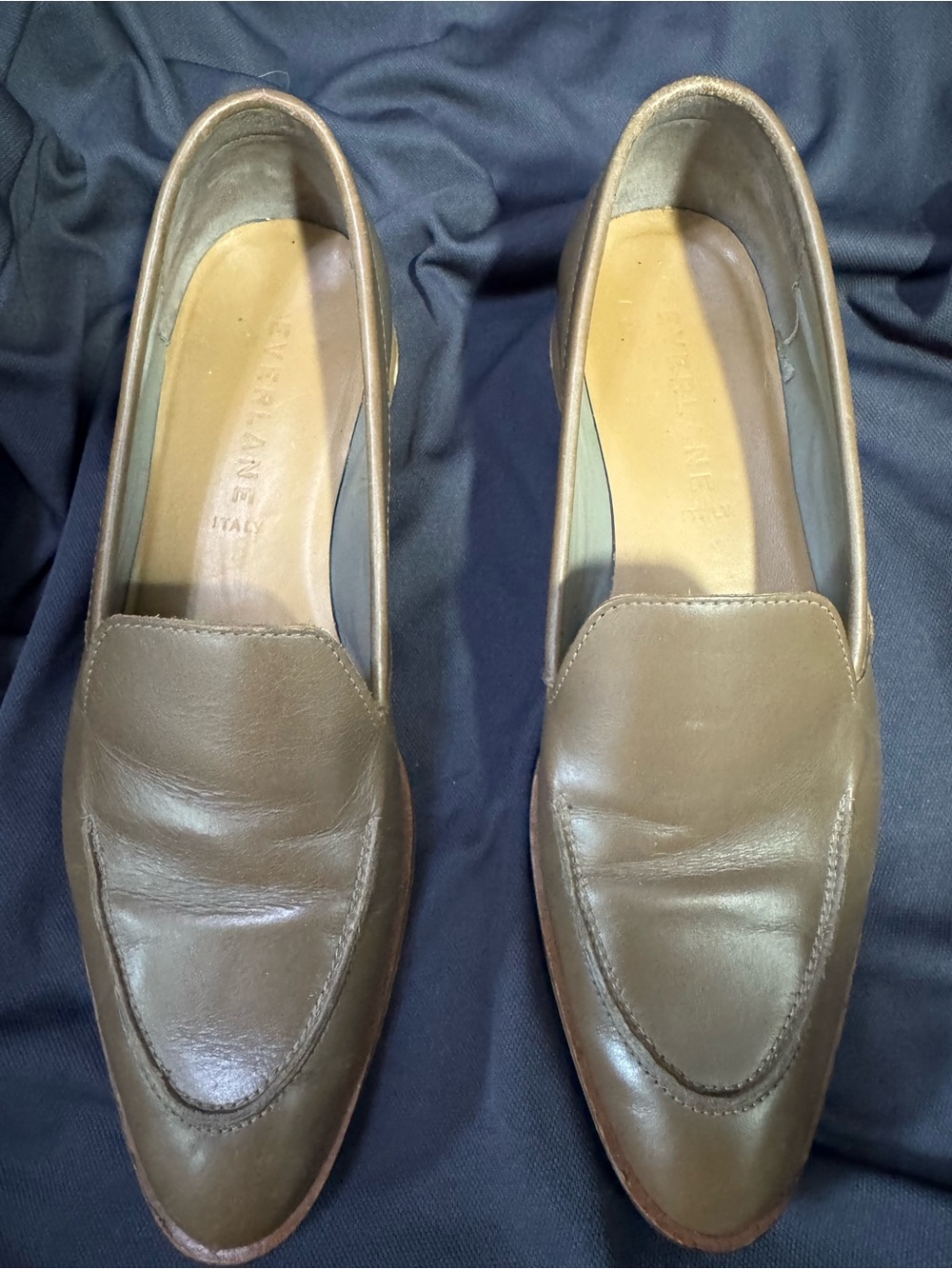 Everlane The Modern Loafer Taupe Olive Italian Leather Flats Size 10
